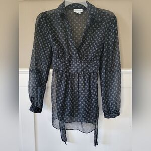 Motherhood Maternity Sheer Black Tie Waist Blouse, Size M Medium